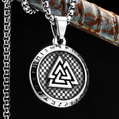 Viking Runes Men Necklaces With Pendant Stainless Steel Jewelry For Male Women Odin Triangle Punk Accessories Gifts