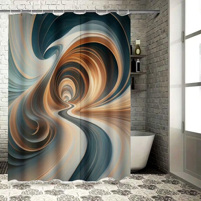 

Luxury Blue Brown Swirling Bathroom Shower Curtain For Bathtub Modern Home Decor Waterproof Shampoo Soap Holder Set Included (18 W60H190(CM)-1 Pcs