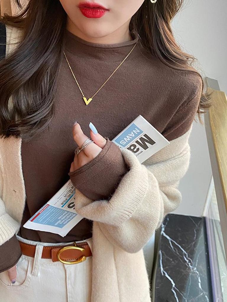 Women's 2024 New Style Semi-High Neck Knitted Sweater - Long-Sleeved Base Layer or Outerwear, Soft and Cozy.