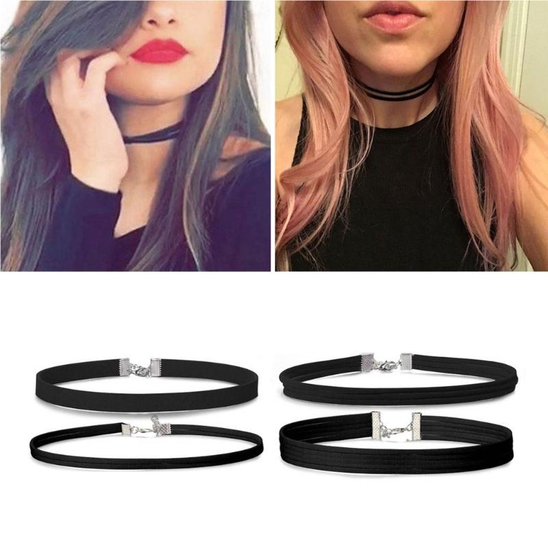 Nischen-Schwarzes Choker-Set 4 Stilvolle Halsketten Trendige Zarte Schlüsselbeinkette Halsschmuck Halskette Accessoires für Damen