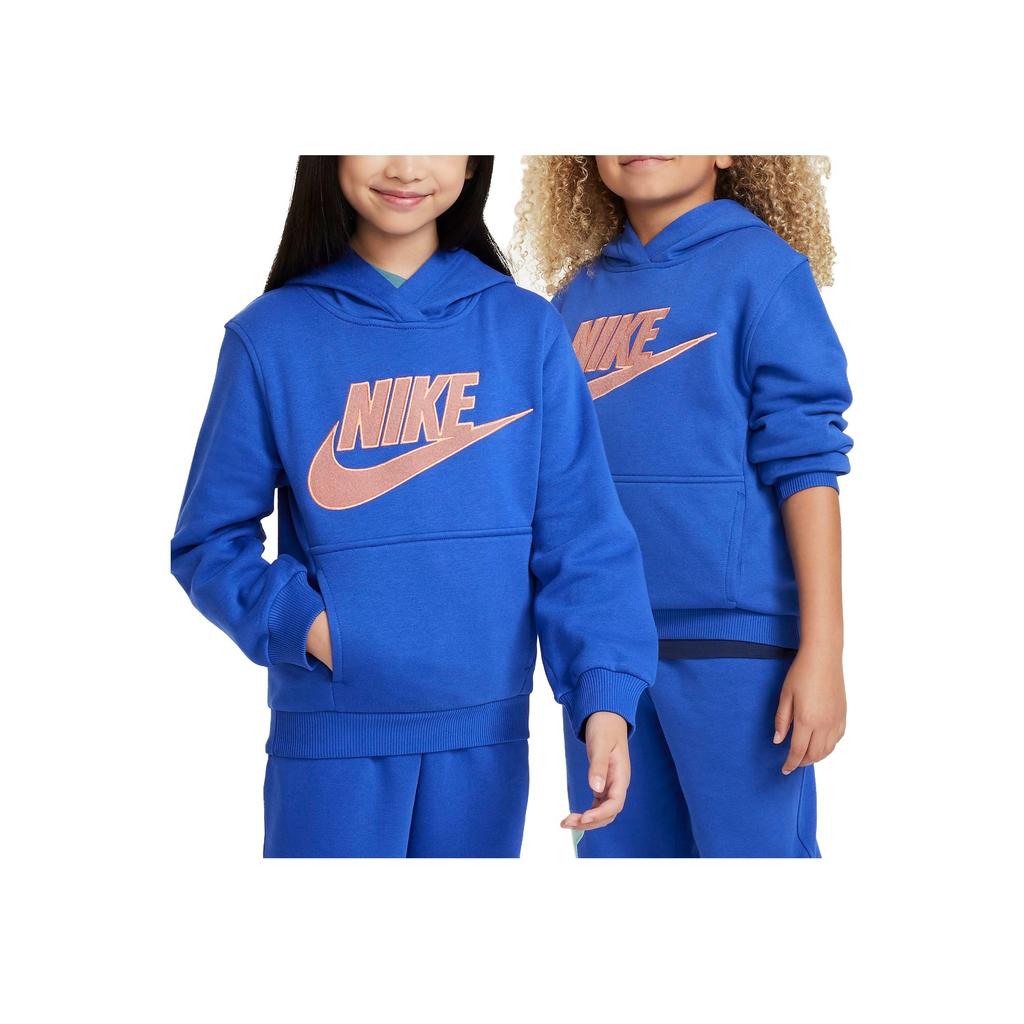 Nike Kids Letter Logo Print Hooded Long Sleeve Sweatshirt Kids Sweatshirt Royal-Blue FD3029-480