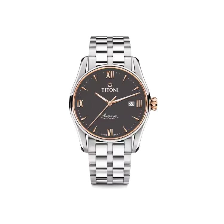 TITONI Plum Blossom Airmaster Series Automatic Mechanical Movement 50 Meters 40mm Black Dial Stainless Steel Case Stainless Steel Strap 83908-SRG-688