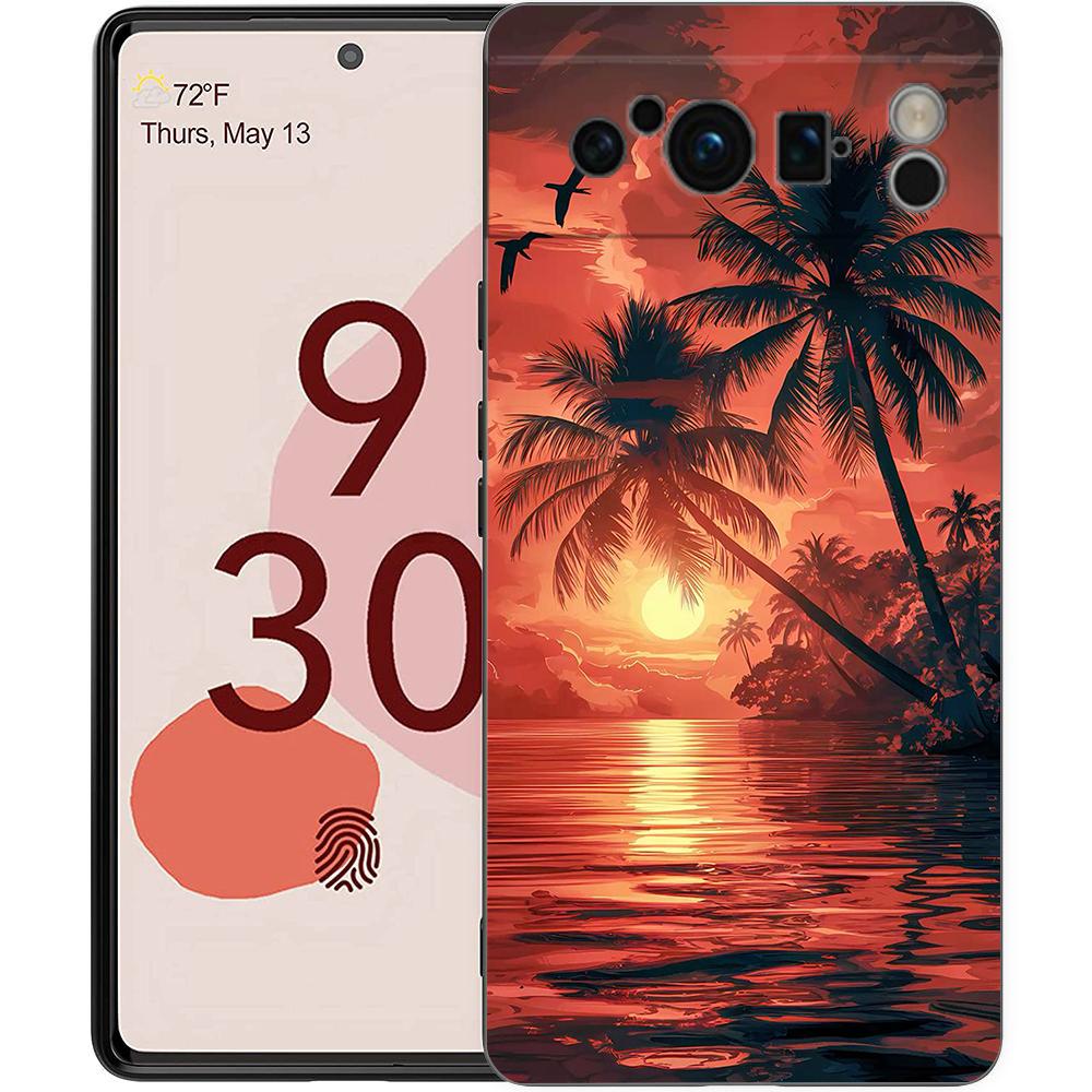 

Coconut Tree Phone Case For Google Pixel 9 8 7 6 Pro XL 8A 6A 7A 5G Soft Shockproof TPU Black Cover Pixel 6A