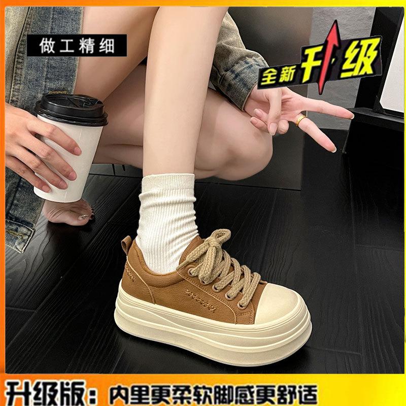 The first layer of cowhide muffin shoes children's 2025 autumn and winter new leather heightened thick-soled velvet casual sports shoes