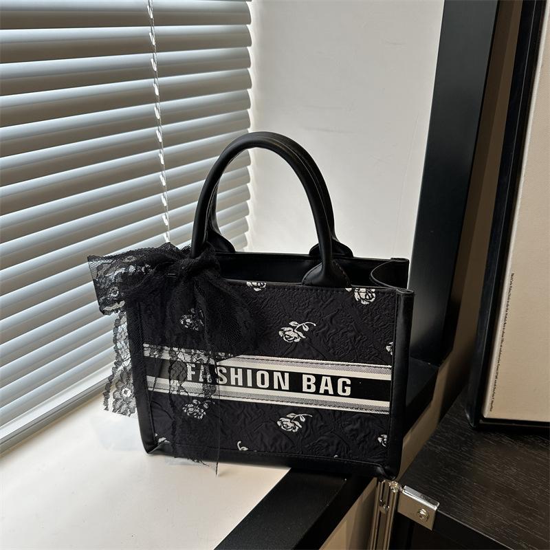 New casual versatile commuter large-capacity letter handbag silk scarf bow shoulder tote bag