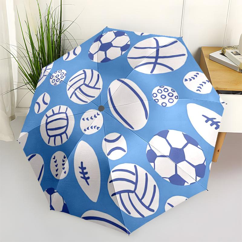 1pc Sports Balls Automatic Open/close Umbrella, 8-Rib Sturdy Structure, Portable Travel Umbrella, Parties, Everyday Use, 15