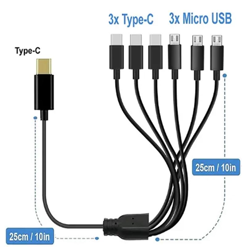 Typ-C auf 3 Micro USB+3 Typ C Ladekabel 1 auf 6 Ladekabel Universelles USB C Kabel Nur zum Laden
