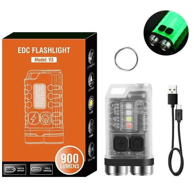 Mini Portable Keychain LED Flashlight TYPE C Rechargeable Camping Hiking Lantern High Power Luminous Flash Light Pocket Torch