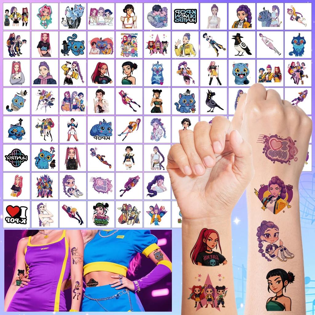 80pcs Kpop Demon Movie Hunters Temporary Tattoos Removable Tattoo Stickers for Kids Goodie Bag Stuffers Party Supplies Decor