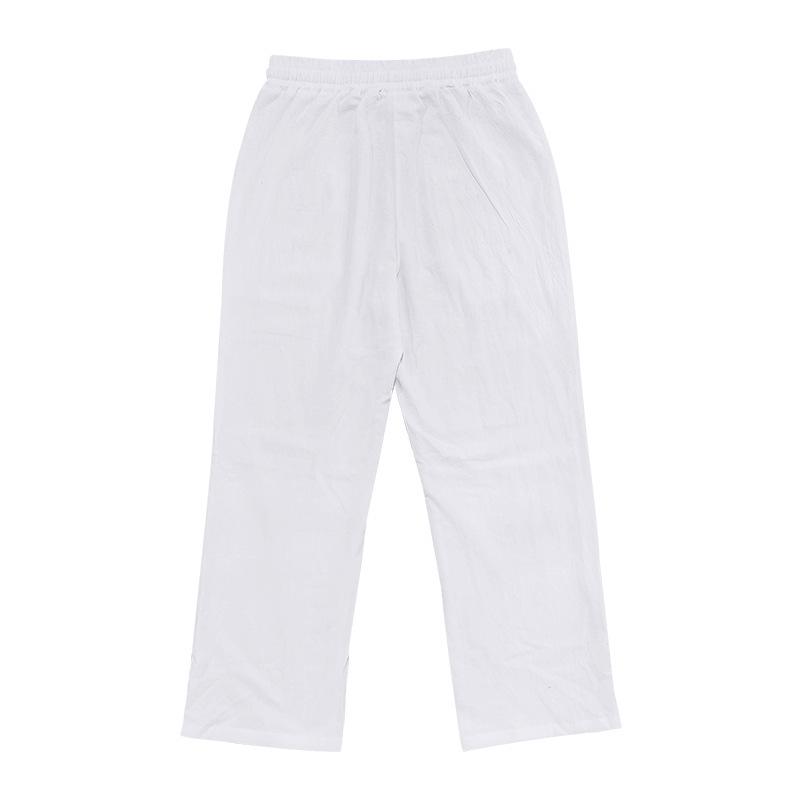 Men's cotton linen plus size trousers breathable sweat solid colour trousers basic paragraph casual wide-legged trousers man