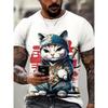 Men's Shirt Style Samurai Cat Graphic 3D Printed T-Shirt Casual Short Sleeved Tee Ersized Men Clothing Tops