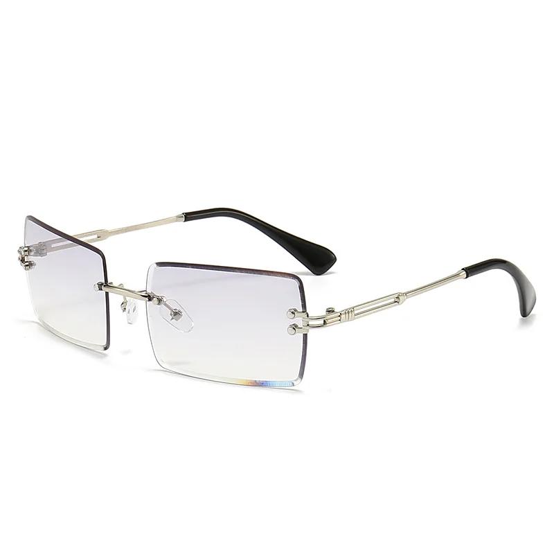 Vintage Brown Square Sunglasses Woman Luxury Brand Small Rectangle Sun Glasses Female Gradient Mirror Rimless Oculos De Sol