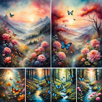 5D Diy Diamond Embroidery Beautiful Flowers and Butterflies Diamond Painting Needleworks Cross Stitch Home Decor J3637