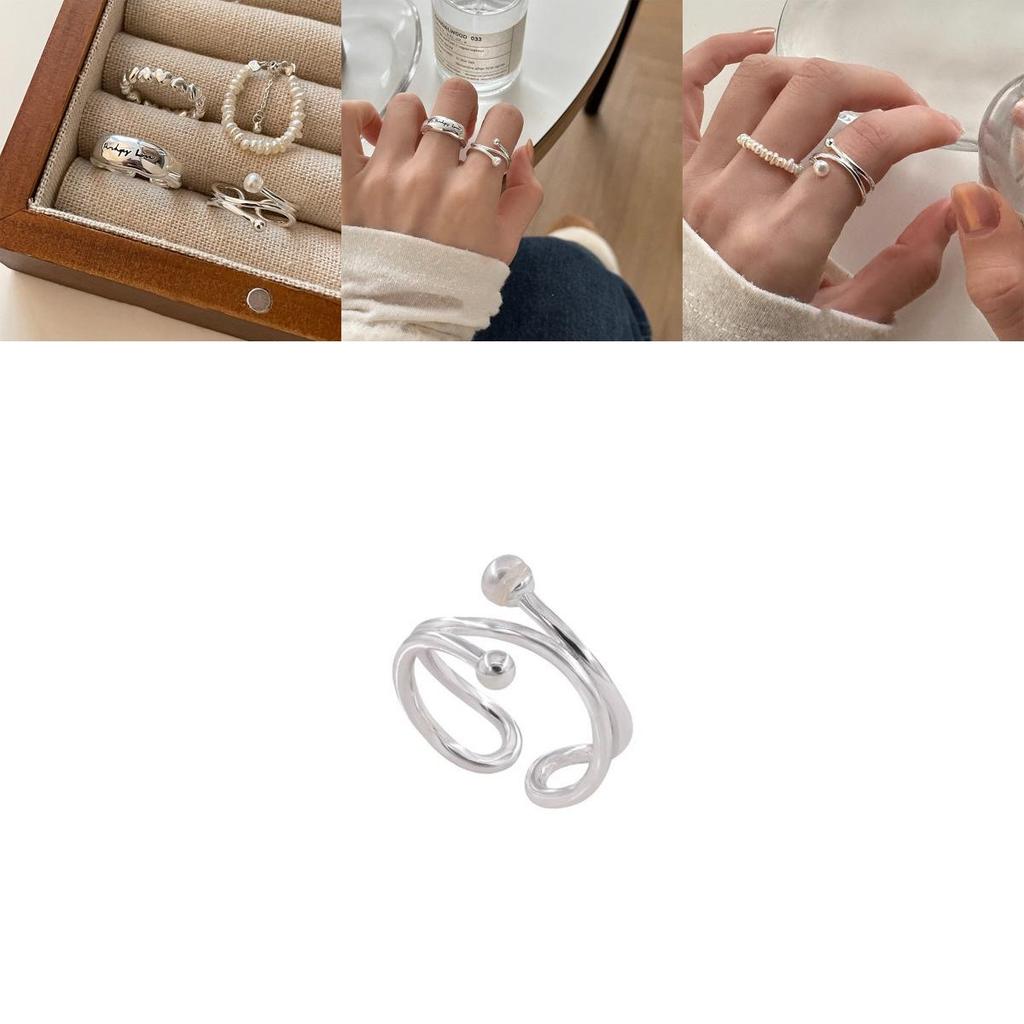 Stylish Minimalist Pearl Ring For Women Adjustable Copper Unique Geometric Design