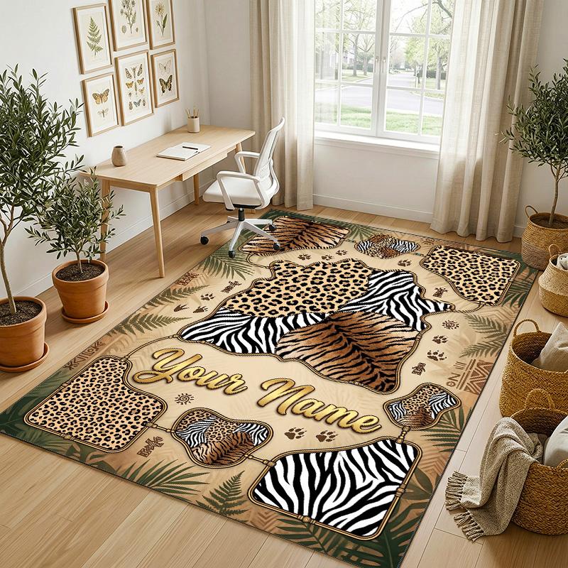 Whimsical Cat Mandala Theme Soft Crystal Velvet Rug Custom Name & Text Print Non Slip Floor Rug for Bedroom Living Room