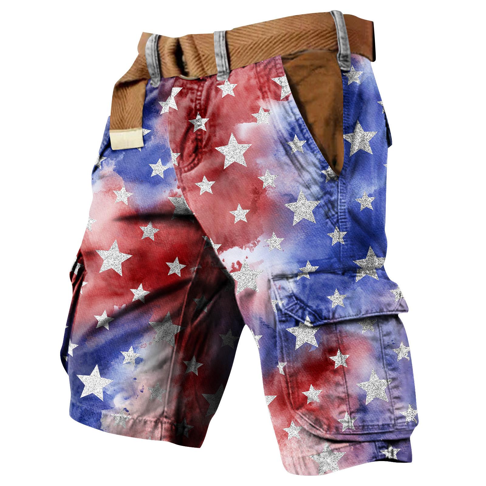 

Мужские рабочие шорты с принтом Дня независимости и несколькими карманами M циан
