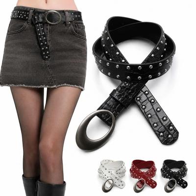 PU Leather Women Niche Belts Rivets Waist Belt Trendy American Retro Belt  For Jeans,Skirt