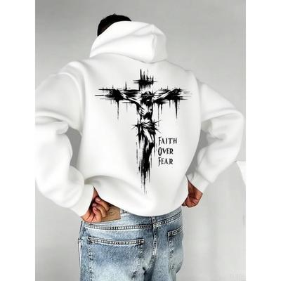 "Christian Faith Overcomes Fear" Cross Print Men Women Hooded Sweatshirt Autumn Winter Daily Outdoor Fitness Casual Sportswear
