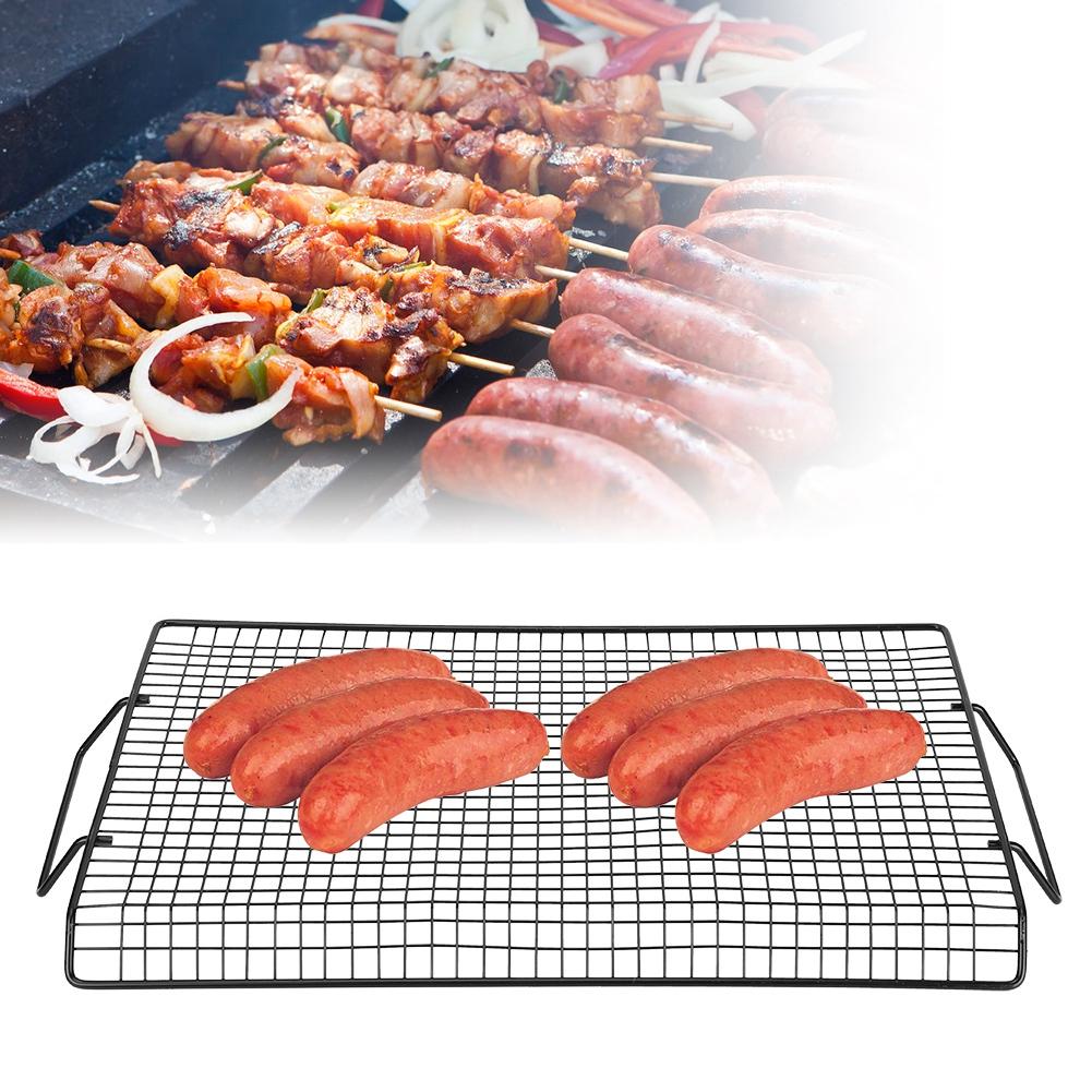 Portable Handle Iron Non-Stick BBQ Rack Barbecue Mesh Grill Net for Outdoor BBQ Party Camping