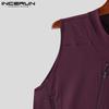 INCERUN Summer Men Mockneck Sleeveless Zipper Up Rib Tank Tops Slim Racerback T-shirts