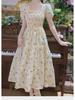 2025 Summer Sweet Floral Pleated Midi Dress - French Gentle Style, Slimming Waist, Mid-Length