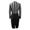 Damen-Kleid mit tiefem V-Ausschnitt, sexy, modisch, mit gefalteten Pailletten, hüftlang, langärmelig