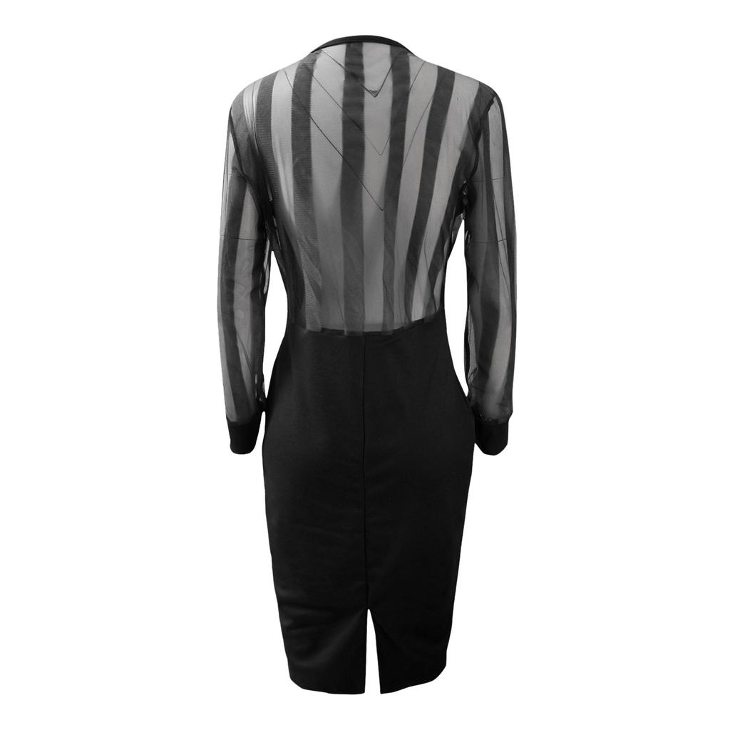 Damen-Kleid mit tiefem V-Ausschnitt, sexy, modisch, mit gefalteten Pailletten, hüftlang, langärmelig