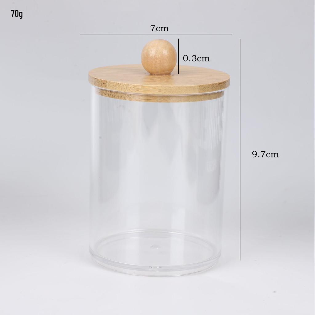 Suport transparent pentru bețișoare de bumbac cu model de diamant - capac din bambus, cutie rotundă portabilă pentru depozitarea cosmeticelor