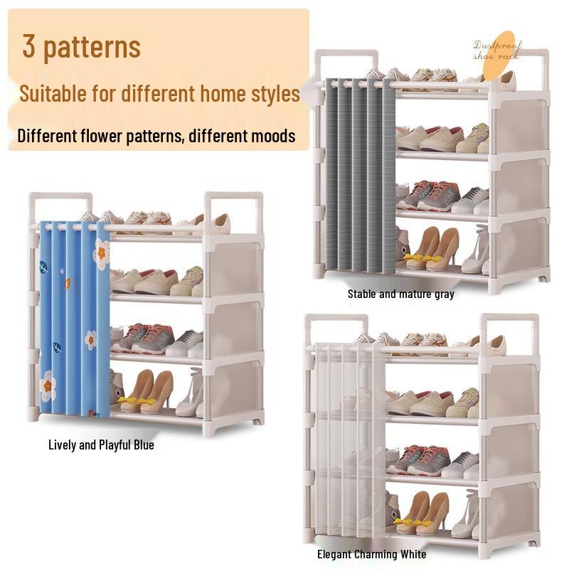Dustproof Multi-layer Shoe Rack with Door Curtain for Entryways