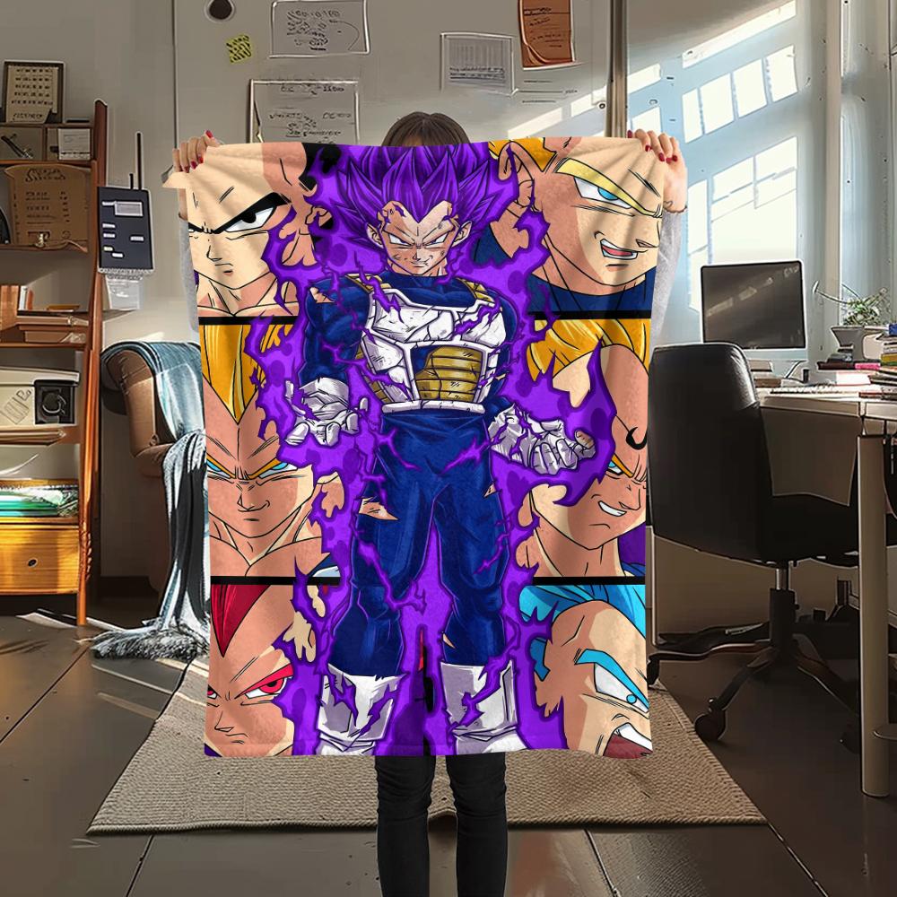 Vegeta Dragon Ball Pattern Flannel Blanket, High Quality Comfortable for All Seasons, Home Decor, Warmth and Comfort, Perfect for Gifts.