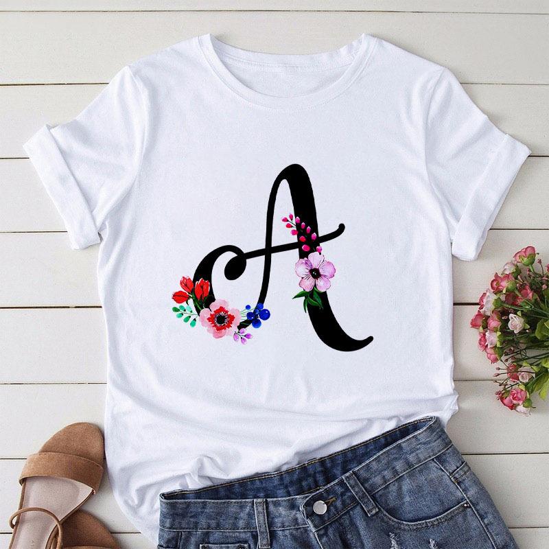 Large Size T-Shirt 26 English Letters Butterfly Print T-Shirt Women'S Short-Sleeved Women'S Clothing