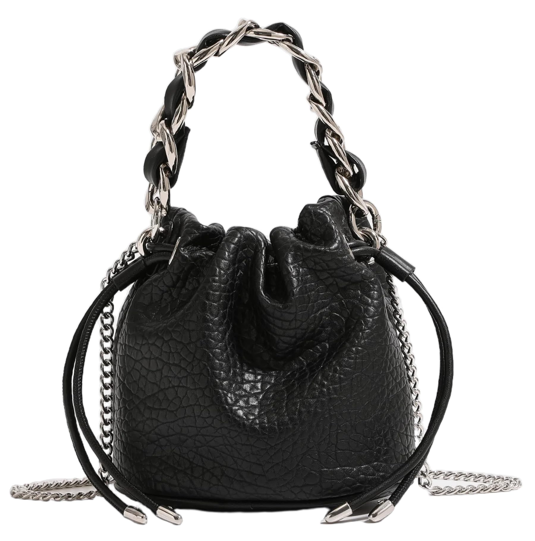 

[HIKKER-LINK] Women s Bucket-Shaped Handbag, 3-Way: Handbag, Drawstring, Cube-Shaped, Leather, Cute, Elegant, Stylish, Mini, Compact, Durable,