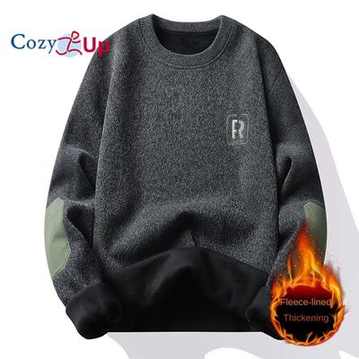 Cozy Up Herren-Strickpullover aus Plüsch und verdickter Stickerei, wärmender Thermopullover für draußen