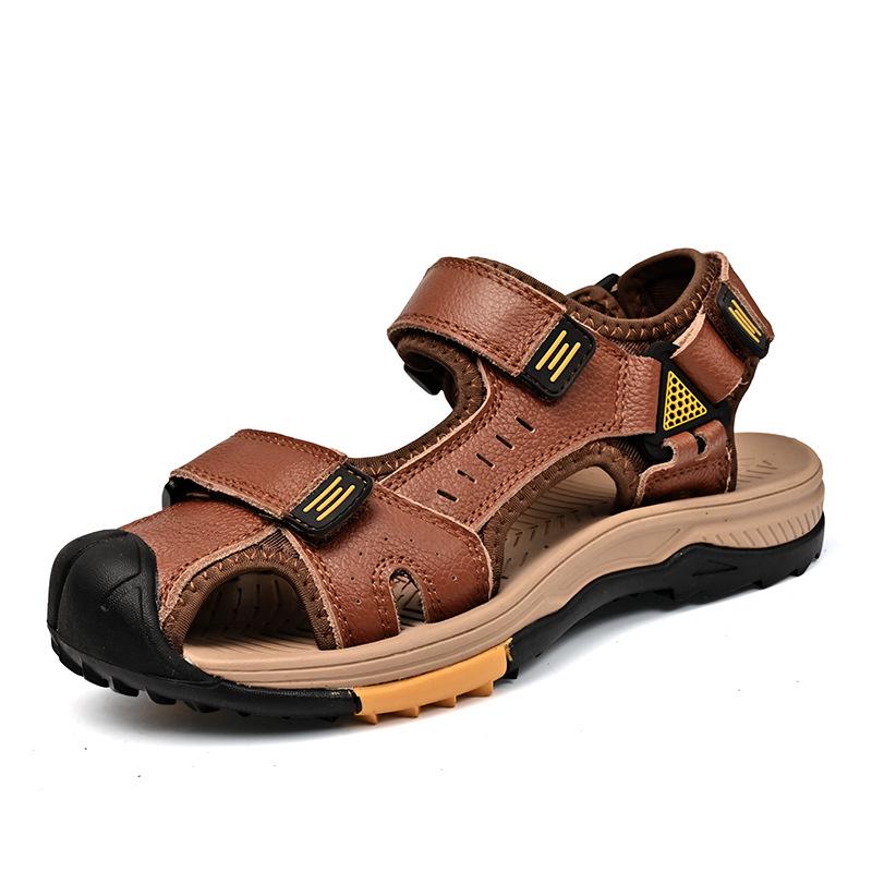 Men's Plus Size Genuine Leather Sandals - Breathable, Soft Sole, Closed Toe Outdoor Water Shoes for Teens 