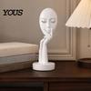 Polished Resin Figurine Abstract Contemplative Face Sculpture, Minimalist Hand-on-Chin Bust Statue for Desk Living Literary Style