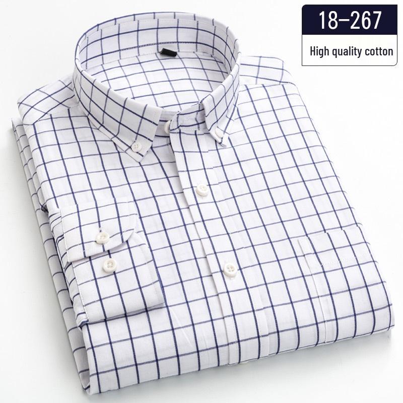 Men's Slim Fit Plaid Striped Pure Cotton Shirt