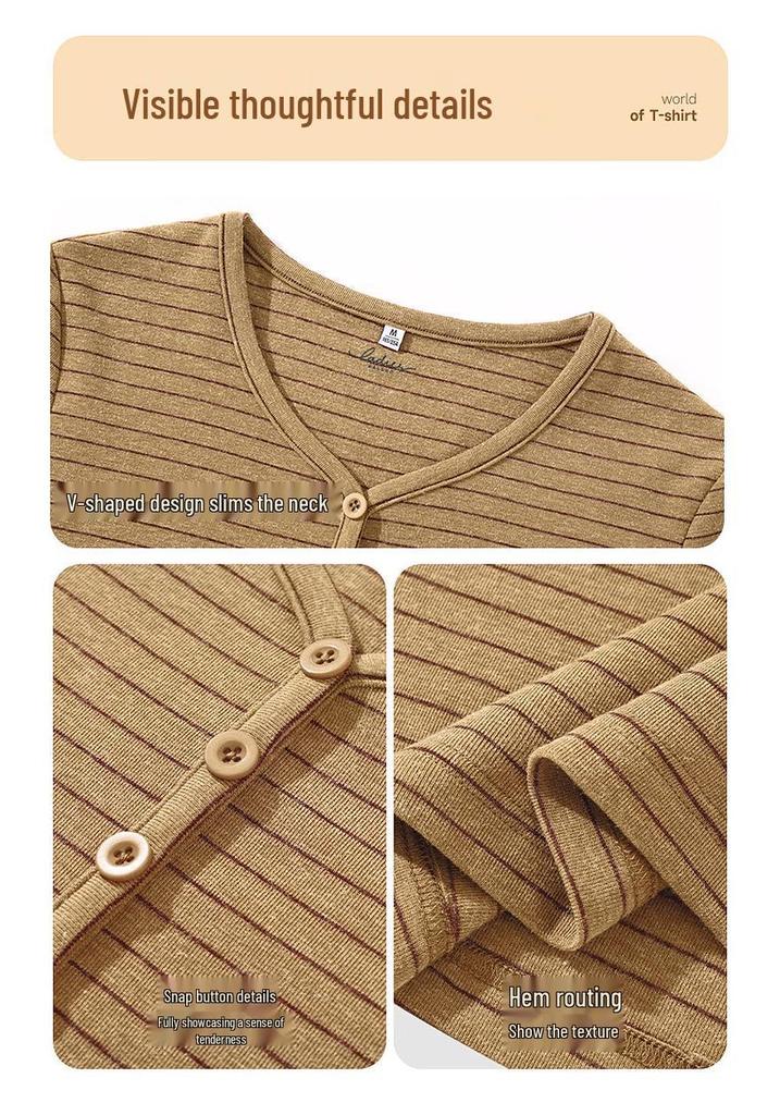 Baleno Women's Retro Striped Slim-Fit Long Sleeve V-Neck Top
