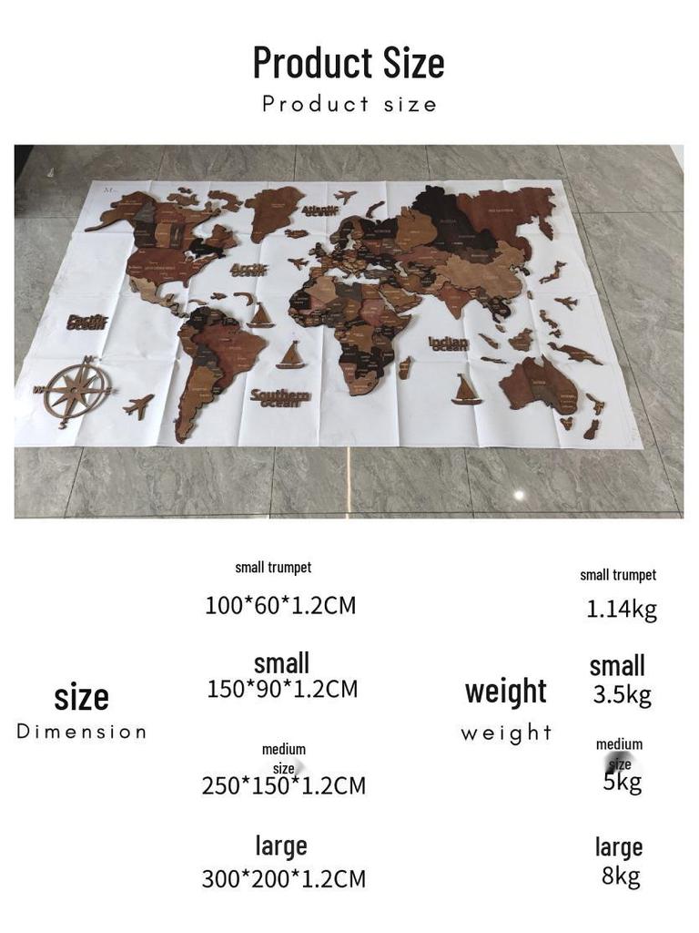 World Map Wooden 3D Puzzle: Stereoscopic Wall Hanging for Office & Home Decor