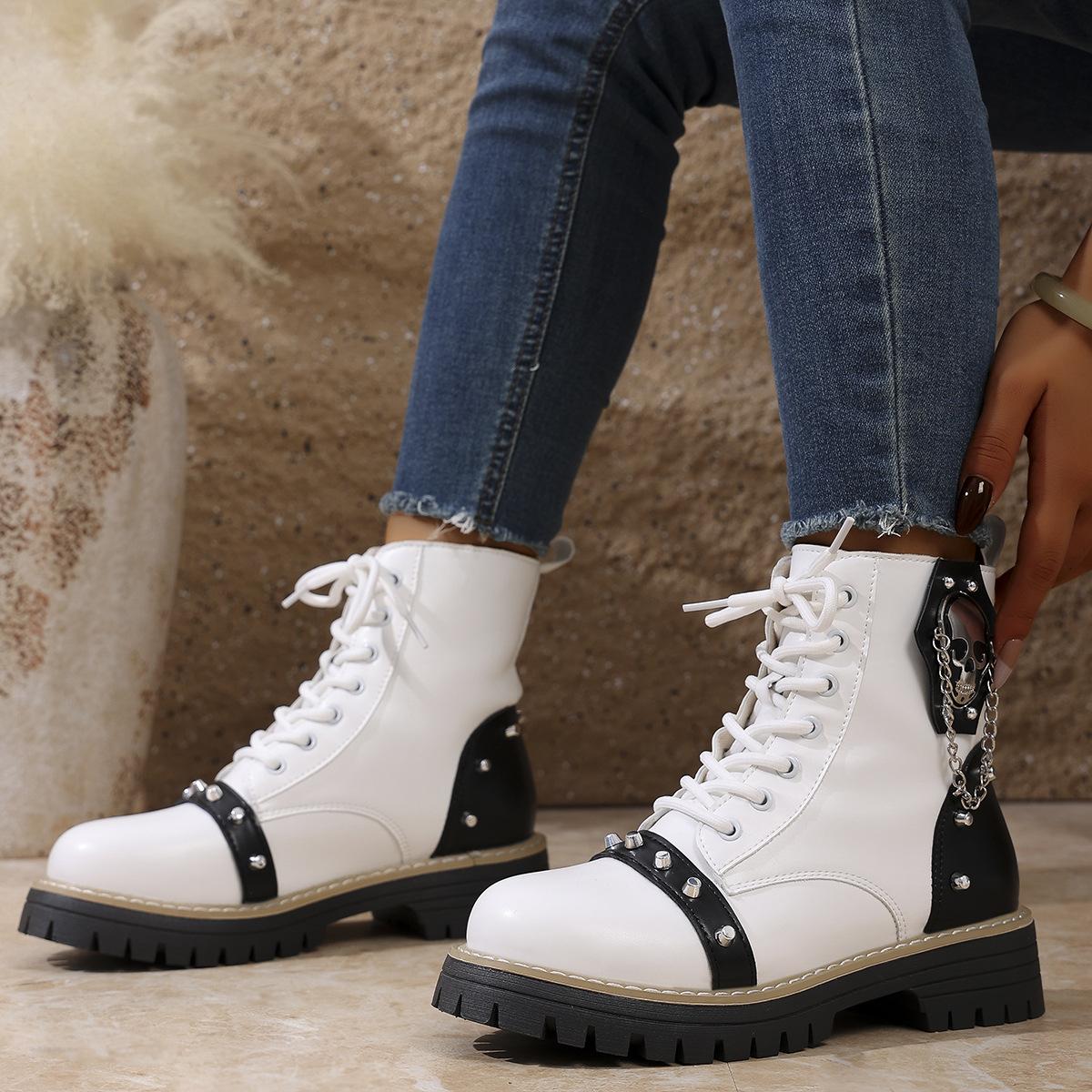 

Женские ботильоны на платформе в корейском стиле, панк-ботинки-берцы на шнуровке с шипами, ботинки Мартина с деталями в виде пряжек для женщин 43