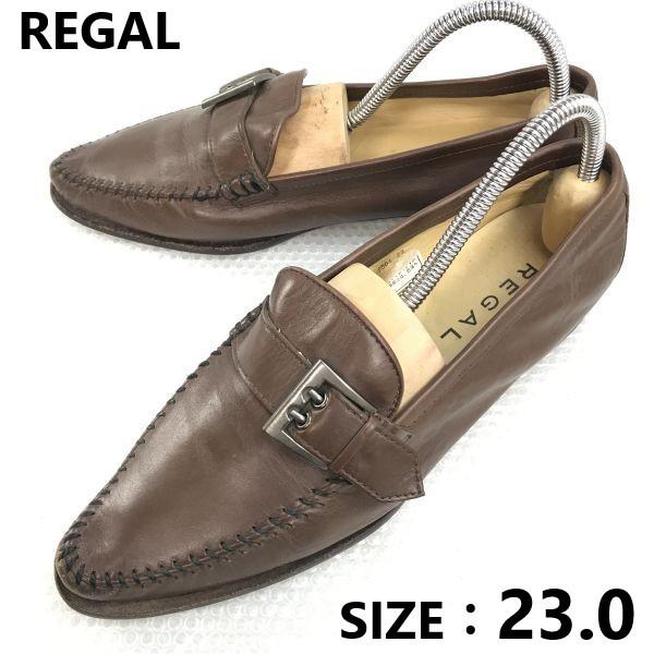

REGAL leather belt loafer 23 women s brown slip-on business dress shoes(USED)