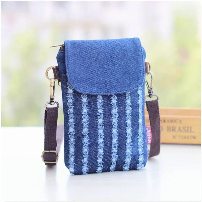 LChome Denim 3-laags mini-messenger voor dames, mobiele telefoontas, schoudertas, portemonnee, handtas, portemonnee, damestas, draagtas donkerblauwe kleur