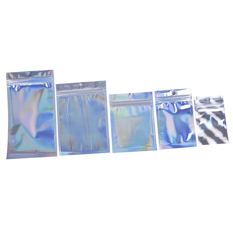 10Pcs Iridescent Zip Lock Pouches Cosmetic Plastic Laser Holographic Zipper Bags