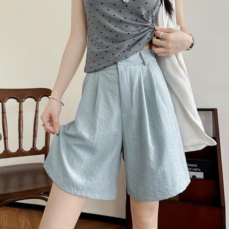 Lazy Fu Suit Shorts for Women In Summer Thin Casual Slim Ice Silk Five-point Pants Small Person Wearing Wide-leg Pants