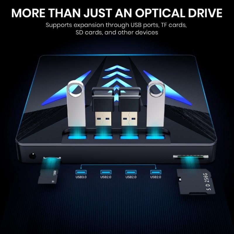 External Disc Drive for Laptop 6 In 1 USB Portable Disc Player External Disk Drive with Card Slot 3 USB2.0 1 USB3.0 Port
