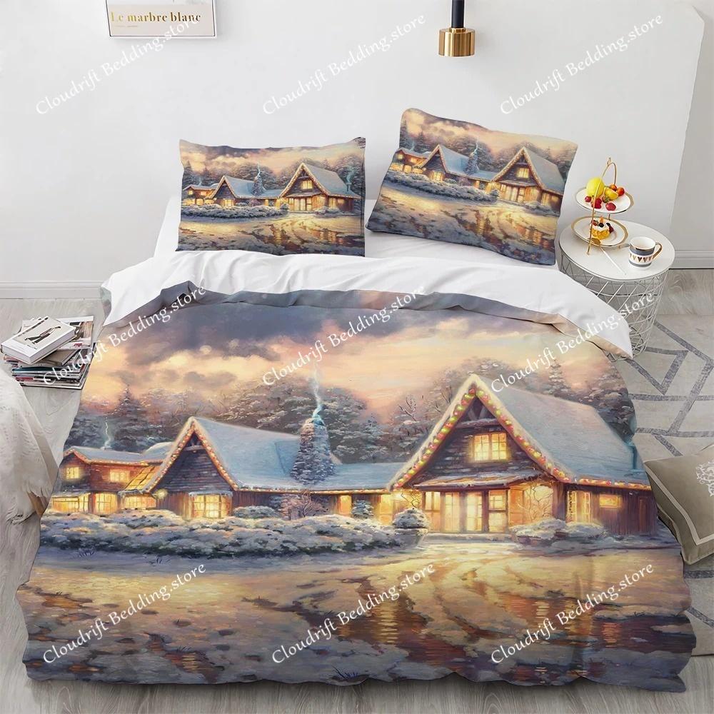 Oil Painting King Queen Duvet Cover Vintage Building Landscape Bedding Set for Adults Retro Art microfiber Quilt Cover