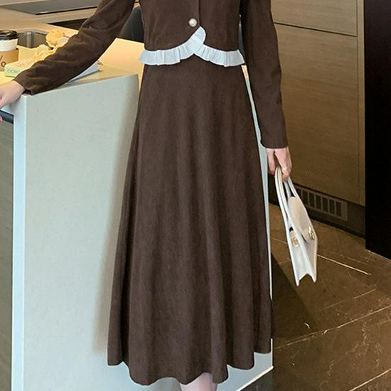 Chic Women's Long Sleeve Top and Skirt Autumn/Winter Two-Piece Set with Edge Design