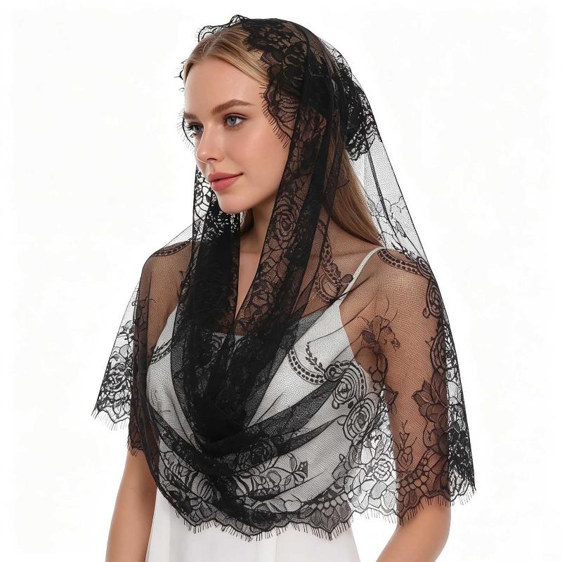 White Lace Veil Delicate Floral Embroidery Breathable Soft Mesh Lightweight Bridal Veil for Formal Church Wedding