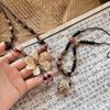 Ethnic Style Bodhi Flower Necklace For Women Girls Long Woven Flower Sweater Chain  Jewelry Accessories Birthday Gifts