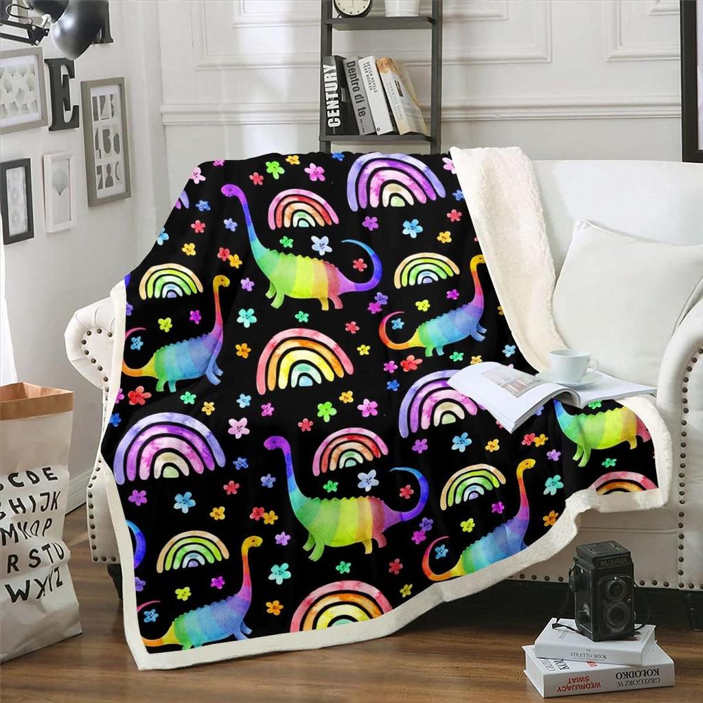 Colorful Dinosaur Blanket Soft Fleece Throw Kids Room Decor Baby Gift Cartoon Animal Design Home Decoration