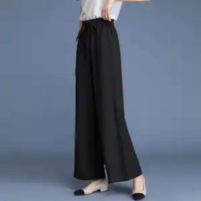 Summer Women's Wide Leg Pants High Waist Drawstring Loose Casual Trousers